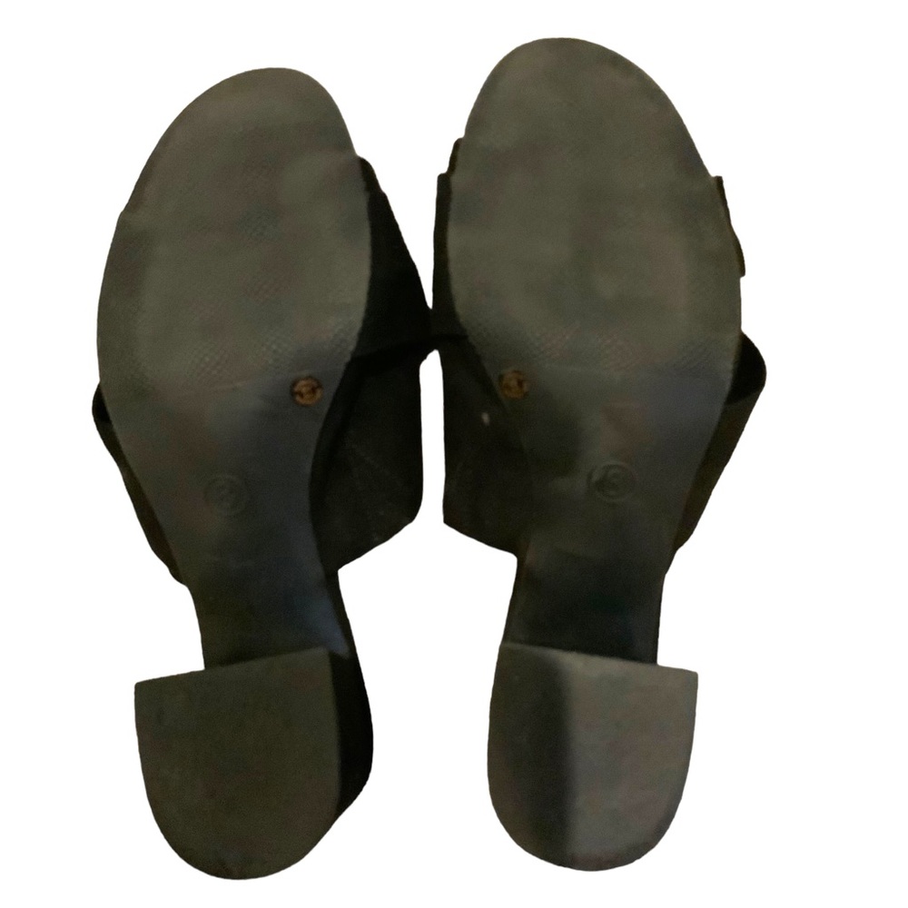 Worthington Shoes Black Microsuede 3 Inch Chunky Heels Bow Detail Sandals Size 8 - Picture 7 of 8